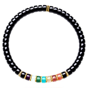 水晶手链男女天然黑碧玺直切归圆药片手串串珠彩虹玛瑙多巴胺手饰