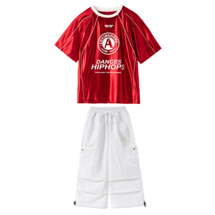 儿童街舞服男女通炫酷嘻哈红色T恤hiphop舞蹈服架子鼓走秀演出服