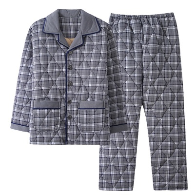 浪莎纯棉夹棉睡衣男保暖冬套装