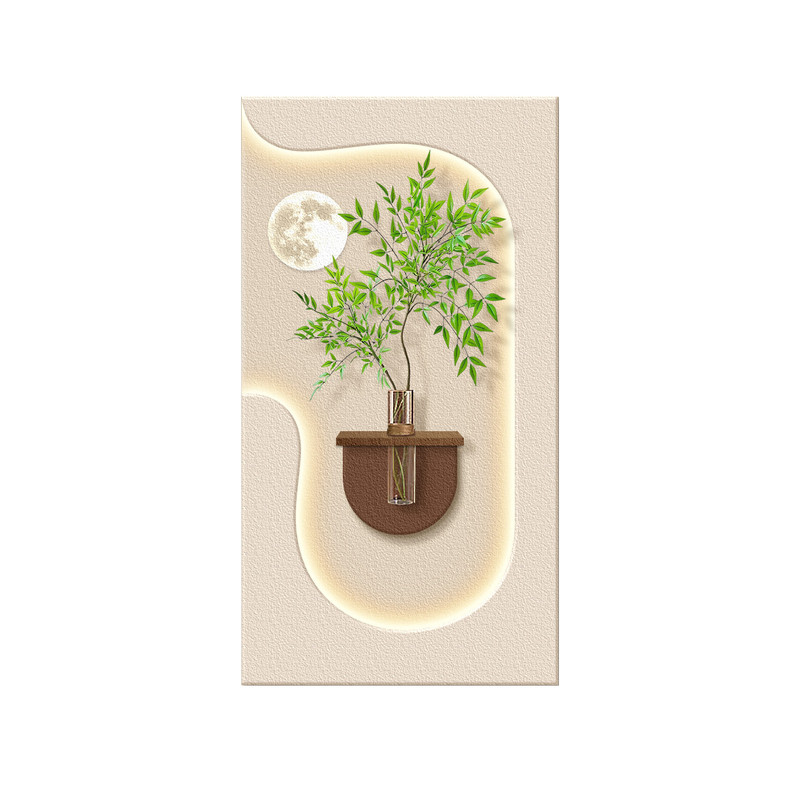奶油风玄关装饰画创意水培绿植灯光画造景客厅挂画入户正对门壁画