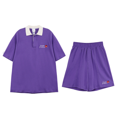 针织2024夏季撞色绣花休闲套装