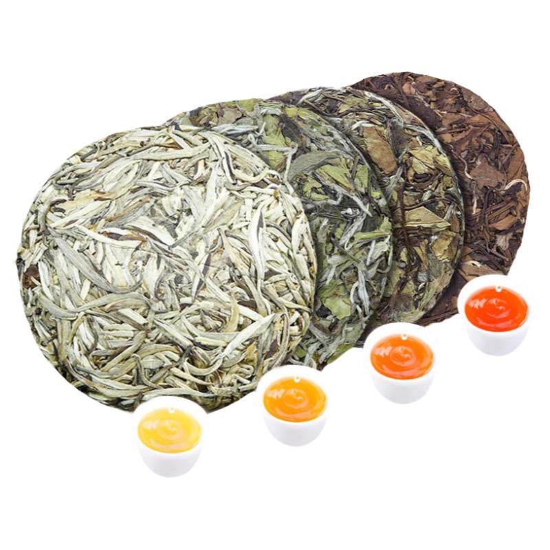 4套福建老白茶饼白毫银针白牡丹寿眉茶叶陈年贡眉春季茶叶共400g