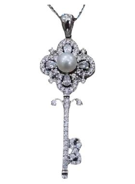 PRINGXY女鸢尾花珍珠钥匙项链