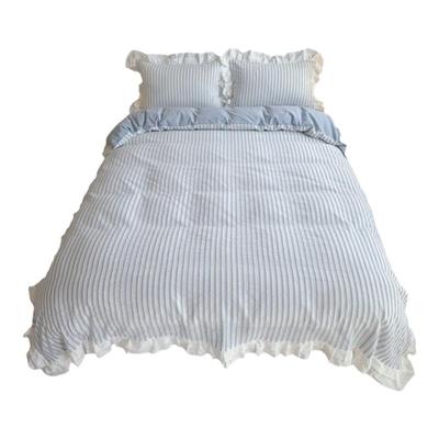 仙女奶油风花边全棉四件套浅蓝