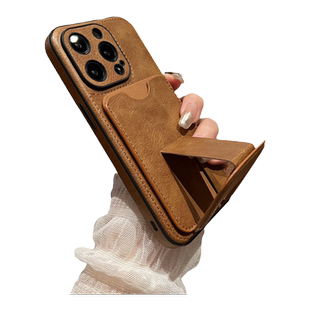 umj适用于iphone17pro手机壳隐形折叠支架16pm高档皮质卡包15/14苹果13proMax商务风12p全包防摔保护套男女生