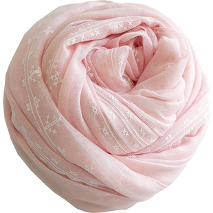 樱花树下 韩版粉色棉麻围巾女 百搭春季丝巾软妹文艺夏季防晒披肩