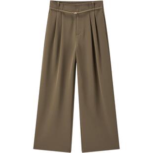 太平鸟女装春季简约垂感直筒高腰长裤休闲裤女A1GBE1411