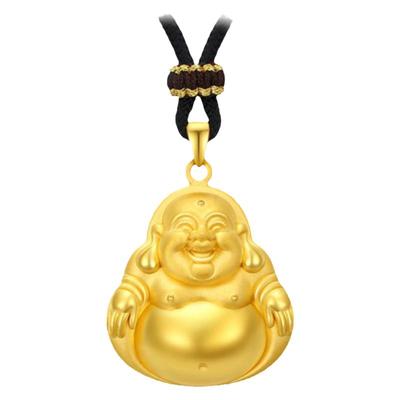 周大生黄金吊坠女款足金佛公挂坠硬金笑面弥勒佛送女朋友生日礼物