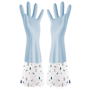 加绒洗碗手套洗衣服冬季女厨房加厚加长橡胶乳胶防水保暖家务束口