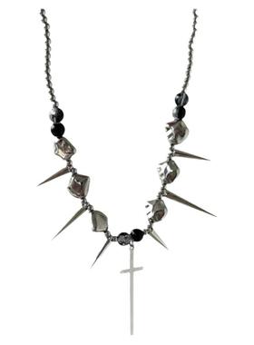 尖刺铆钉十字架男女锁骨项链