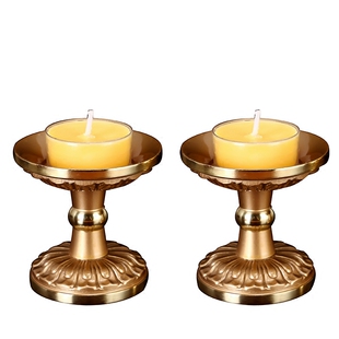 圆通佛具小号蜡烛台一对供佛全铜酥油灯座莲花蜡烛台灯架供灯佛灯