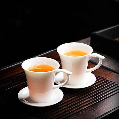 羊脂玉功夫待客手柄小茶杯陶瓷不烫手带把功夫闻香纯色单杯带杯垫