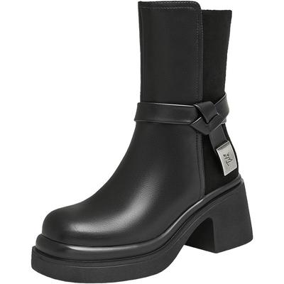 TATA他她粗跟时装短靴女靴加绒英伦显瘦切尔西靴冬季新款CER01DZ4