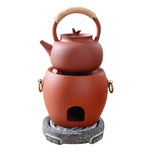 潮州砂铫壶手工城门炭炉提梁壶跳盖卡盖响盖红泥小火炉明火煮茶壶