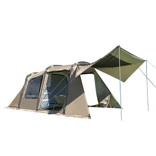 莫崎户外精致露营野营5-8人庇护所两室一厅双层卡其色隧道帐篷