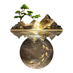 流水生财新中式玄关装饰画入户正对门壁画灯走廊过道山水高端挂画