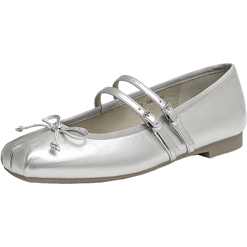 TATA他她薄雾少女银色玛丽珍鞋女平底芭蕾舞真皮单鞋子7A603AQ5