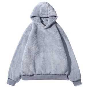 Ohlyah2025冬装韩版女装卫衣连帽衫加厚加绒可爱中长款长毛绒外套