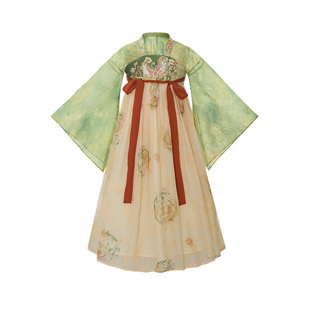 十三余童装【咫尺探春】春季刺绣印花齐胸连衣裙汉服女童假两件