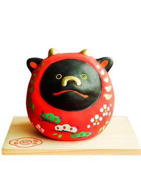 日本进口玩具工房陶土招福牛摆件