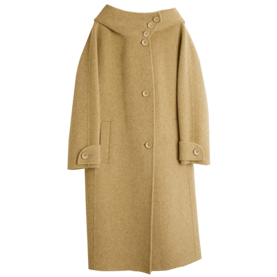 ELLE卡其色连帽毛呢外套