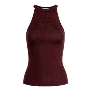 Unawares.天丝绵羊毛/螺纹面料吊环领削肩褶皱工字背心/短袖T恤