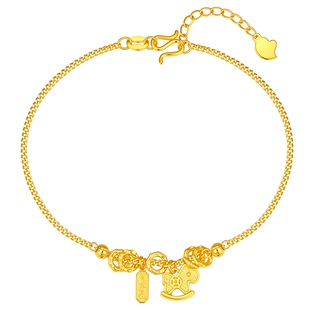 潮宏基好事发生马上有钱足金手链黄金手饰5G蹦迪珠盘缠金礼物计价