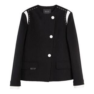 【型格序曲】ELLE法式绵羊毛双面呢大衣女25冬新款拼接毛呢短外套