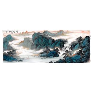 周强春山富水源远流长国画山水横幅宣纸微喷复制版画高逼真中式画
