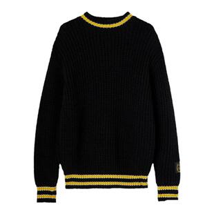 【明星同款】MSGM男士学院风圆领套头针织衫毛衣黑色高级感设计感