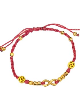 沙金红绳女生手链钱币蹦迪珠爆闪爱无尽手工编织手绳手串精致饰品