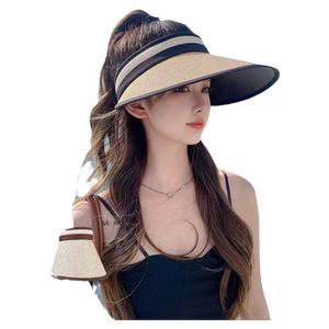 户外遮阳草帽大帽檐2025新款防晒帽子夏季女款防紫外线空顶太阳帽