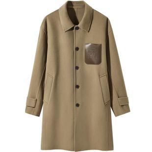 GXG男装 多色pu皮口袋设计时尚长款羊毛大衣外套 24冬季品