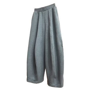 冬季新款大码女装欧货加厚加绒高腰宽松休闲裤显瘦弯刀阔腿拖地裤