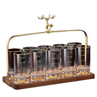 创意水晶玻璃二两白酒杯家用酒具套装轻奢高档金箔一两烈酒杯中式