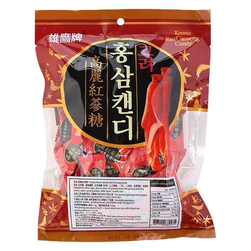 正品雄鹰牌高丽红参糖300g袋装滋养润喉糖韩式进口休闲食品含参粉
