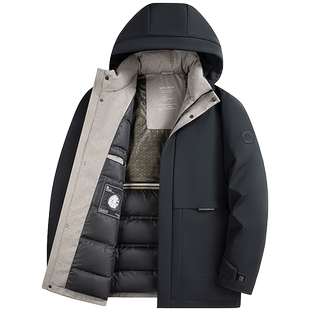 【鹅绒】鸭鸭中老年人羽绒服男石墨烯可拆卸帽中长款爸爸冬装外套