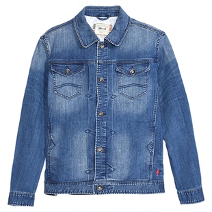 MCS源自万宝路牛仔夹克春季新款修身翻领百搭潮流男士工装款外套