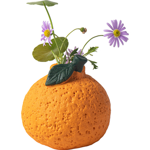 大吉大利创意陶瓷橘子花瓶水养绿萝水培花器客厅餐桌办公干花花瓶