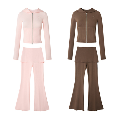 Uena爱心刺绣卫衣微喇休闲裤套装