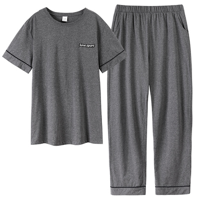 纯棉男士短袖长裤可外穿家居服