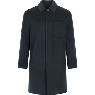 LEZORA实在优雅!进口澳洲羊绒羊毛深蓝中长款毛呢羊绒大衣男秋冬