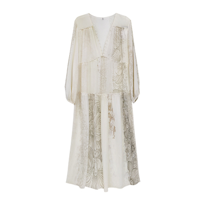 优雅复古』波纹蕾丝长袖真丝睡裙