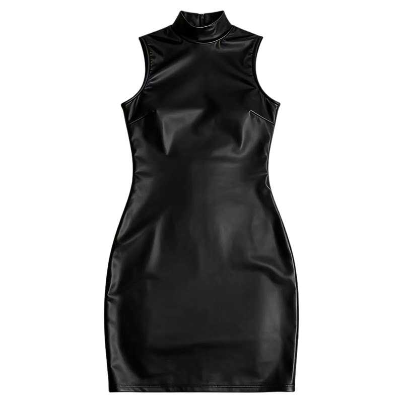 womenleather dress plus size大码修身连衣裙漆皮连衣裙