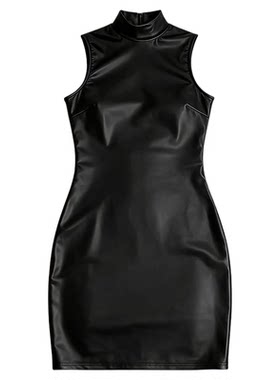 womenleather dress plus size大码修身连衣裙漆皮连衣裙