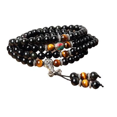 黑曜石天然佛珠手链108颗