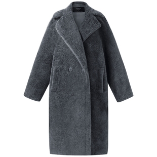 歌莉娅泰迪熊大衣男女同款冬季新款羊毛高级感灰色长款外套