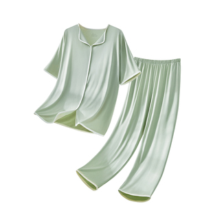 女士睡衣薄款莫代尔妈妈大码夏季胖mm套装长裤半袖短袖冰丝家居服
