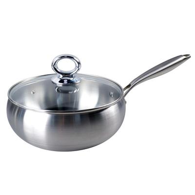 板和奥氏体304钢大肚锅4.0L小炒锅一人食炒菜锅无涂层不粘锅家用