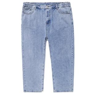 秋冬款大码牛仔裤男9分老爹宽松直筒加肥加大肥佬弹力九分阔腿裤